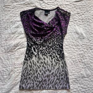 VENUS Purple and Gray Leopard Print Top